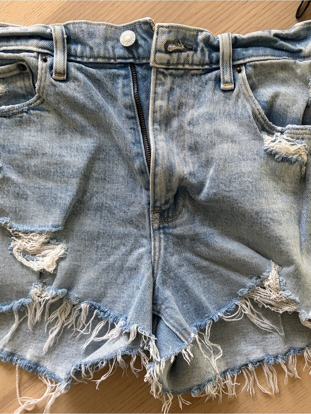 Abercrombie & Fitch Light Blue Distressed Denim Shorts